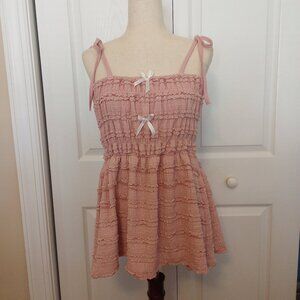 Dusty Pink Stretch Lace Babydoll Top sz M to L Bow Accents Adjustable Straps